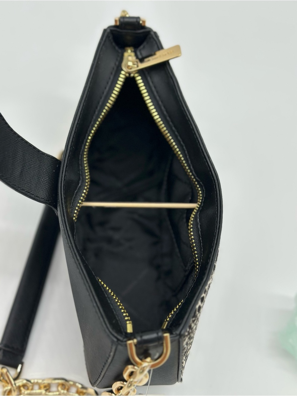 Michael Kors Black & White Animal-Print Chain Crossbody - Picture 7 of 8